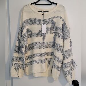 NWT Cotton Bleu Cream & Blue Shaggy Loose Knit Sweater XL